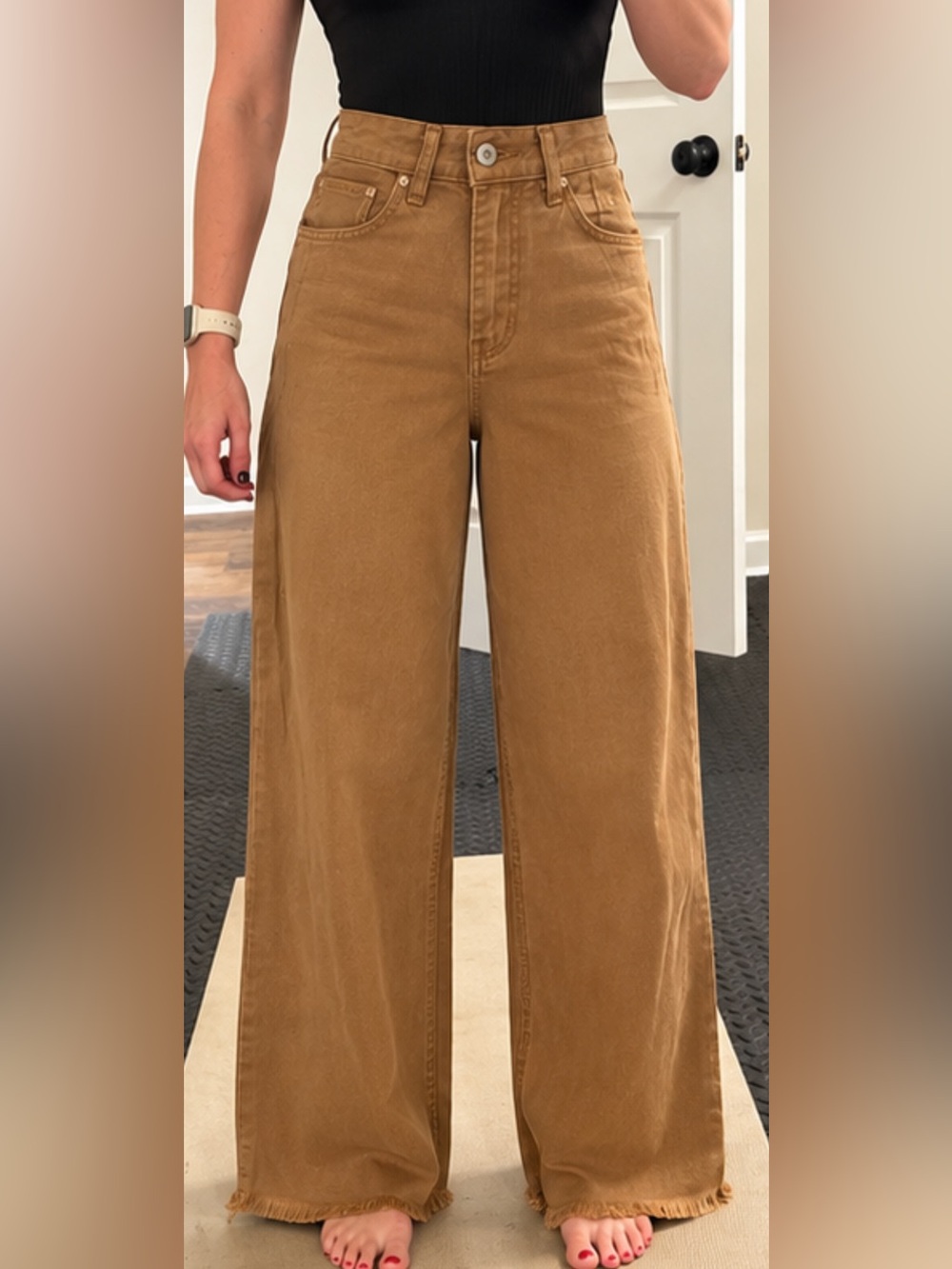 We The Free Free People Wide Leg Jeans Size 26 Brown Tan Raw Hem
